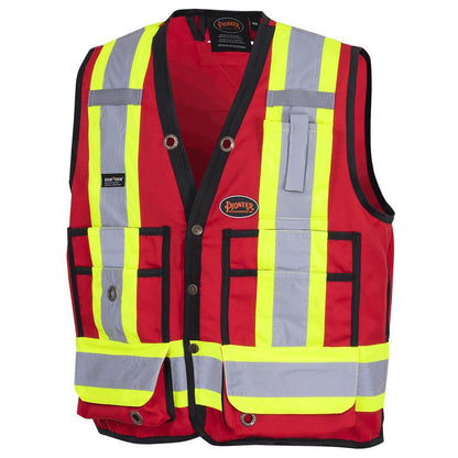 Pioneer Hi-Vis 150D Poly Twill Surveyor's Safety Vest With Snap Closure 6692-BLK, 6683-RED