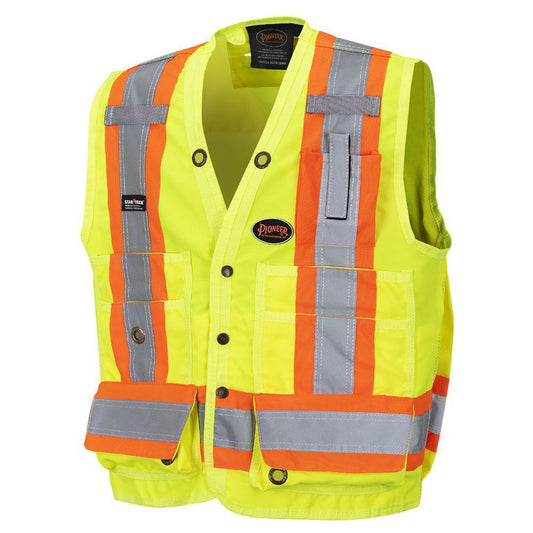 Pioneer Hi-Vis Poly Twill Surveyor's Safety Vest With Snap Closure 6693