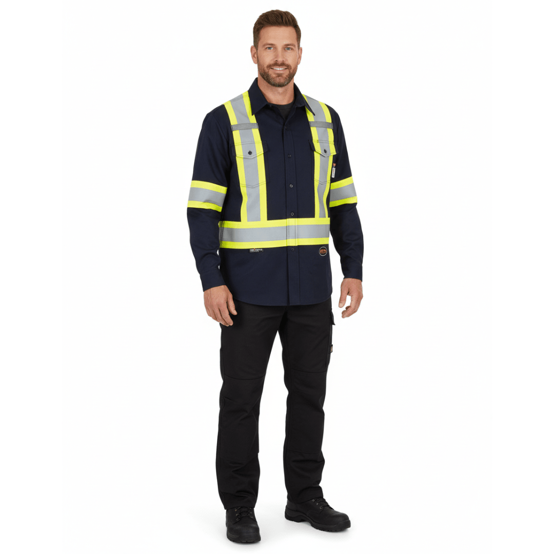 Pioneer Men's FR-Tech® Hi-Vis 88/12 7 oz FR/ARC–Rated Safety Shirt – Navy - Pioneer