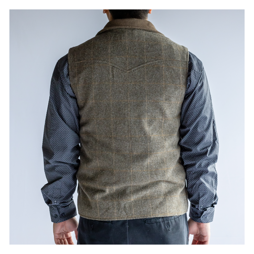 Powder River Men's Plaid Wool Vest Taupe