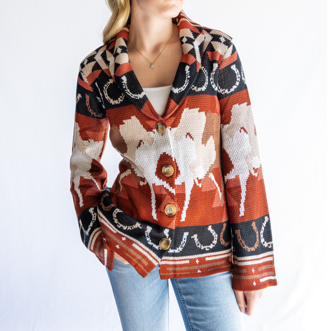Powder River Outfitter Women's Horse Cropped Cardigan