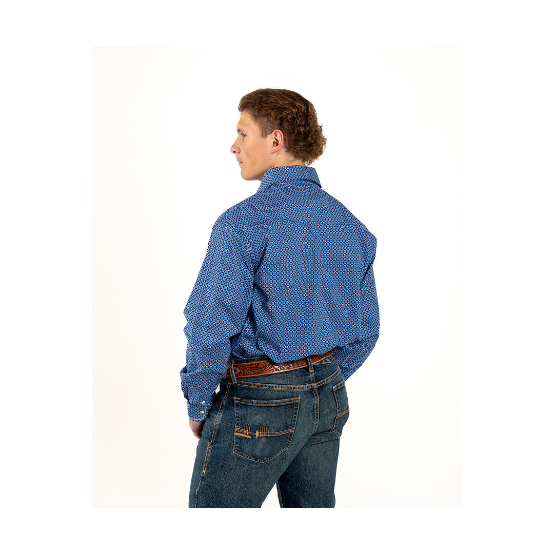 Panhandle Slim Men's Blue Geometric Snap Long Sleeve Western Shirt