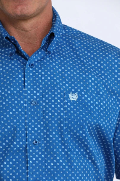 Cinch Men's Short Sleeve Royal Blue Geo Print