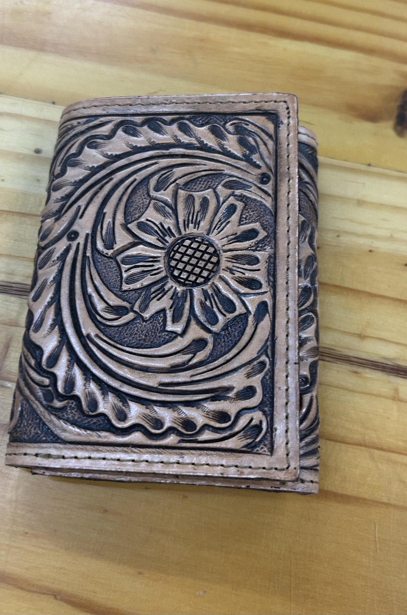 Ranger Belt Co - Men’s Wallet -Antiqued Stamped & Tooled Leather Trifold - Ranger Belt Co.
