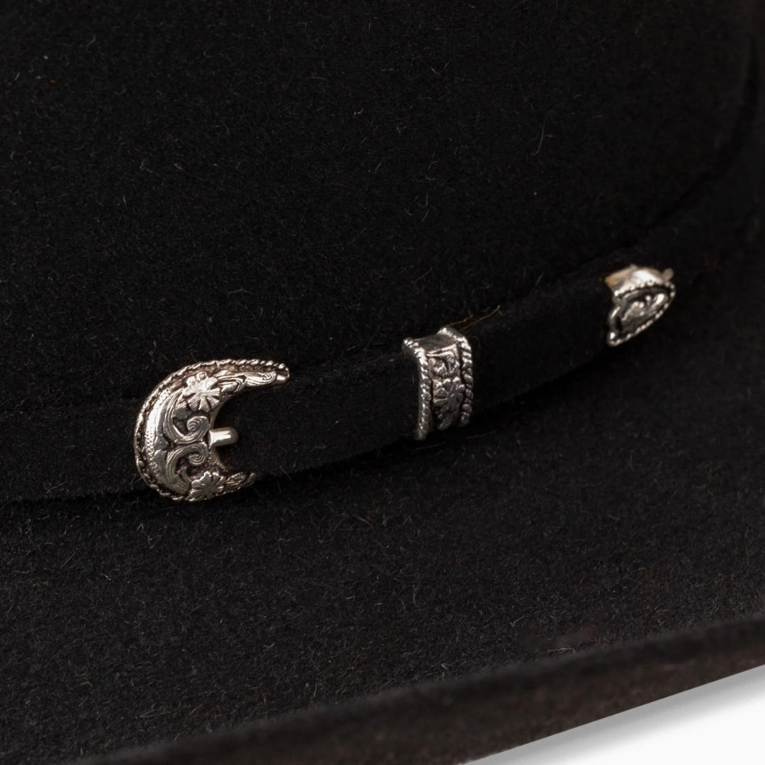 Resistol Cody Johnson 6X fur felt cowboy hat in Black, back view.