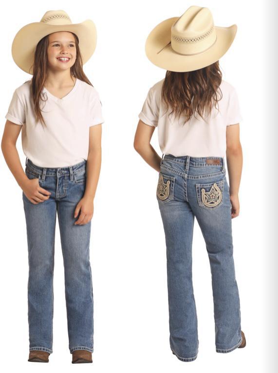 Rock&Roll Denim Girl's Horseshoe With Star Boot Cut Jean