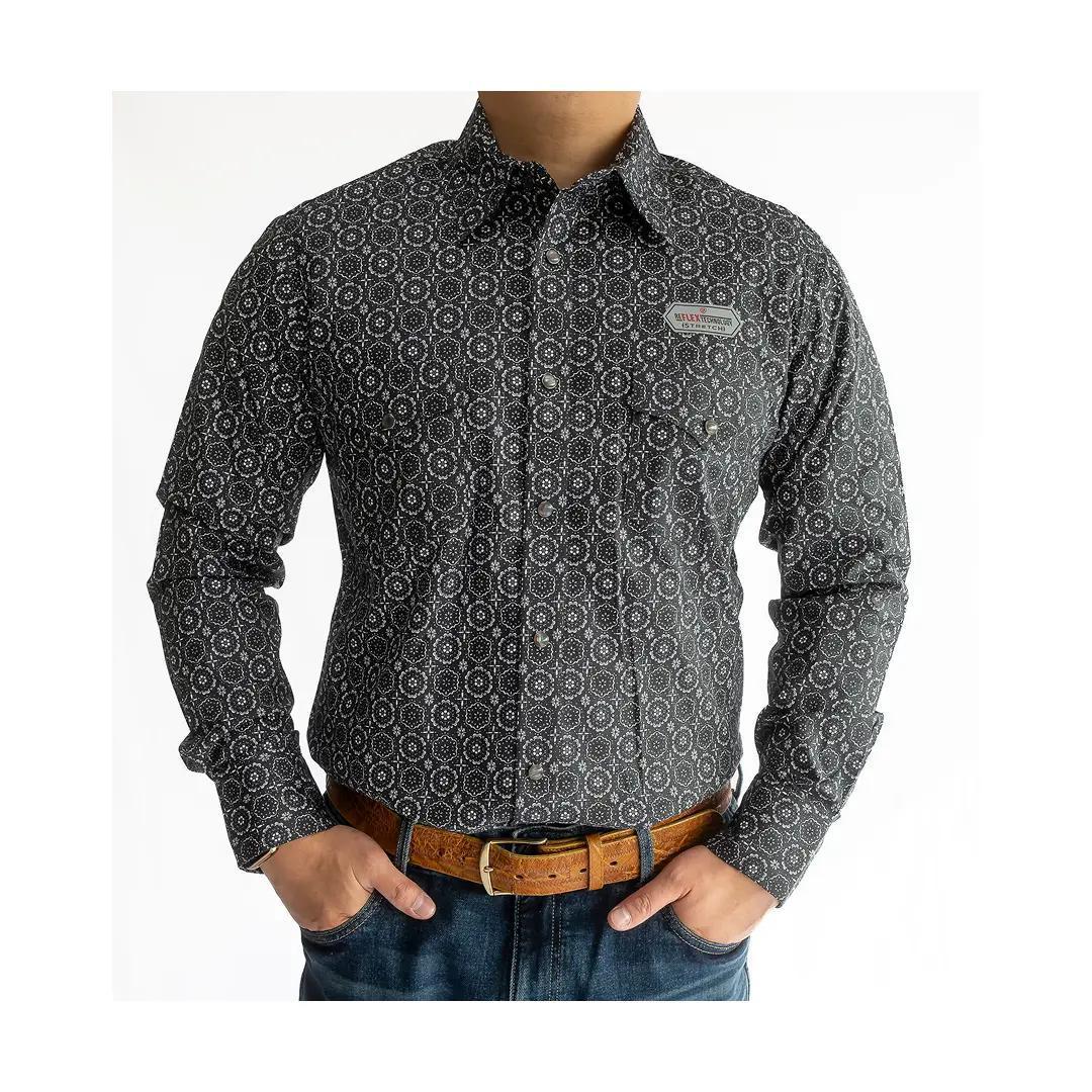 Rock & Roll Denim Men's Long Sleeve Snap Shirt All Over Medallion