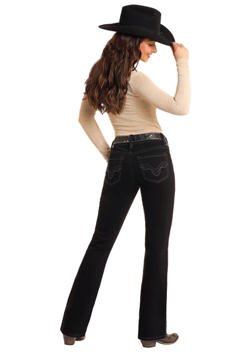 Rock & Roll Denim Women's Mid-Rise Bootcut Jeans Black