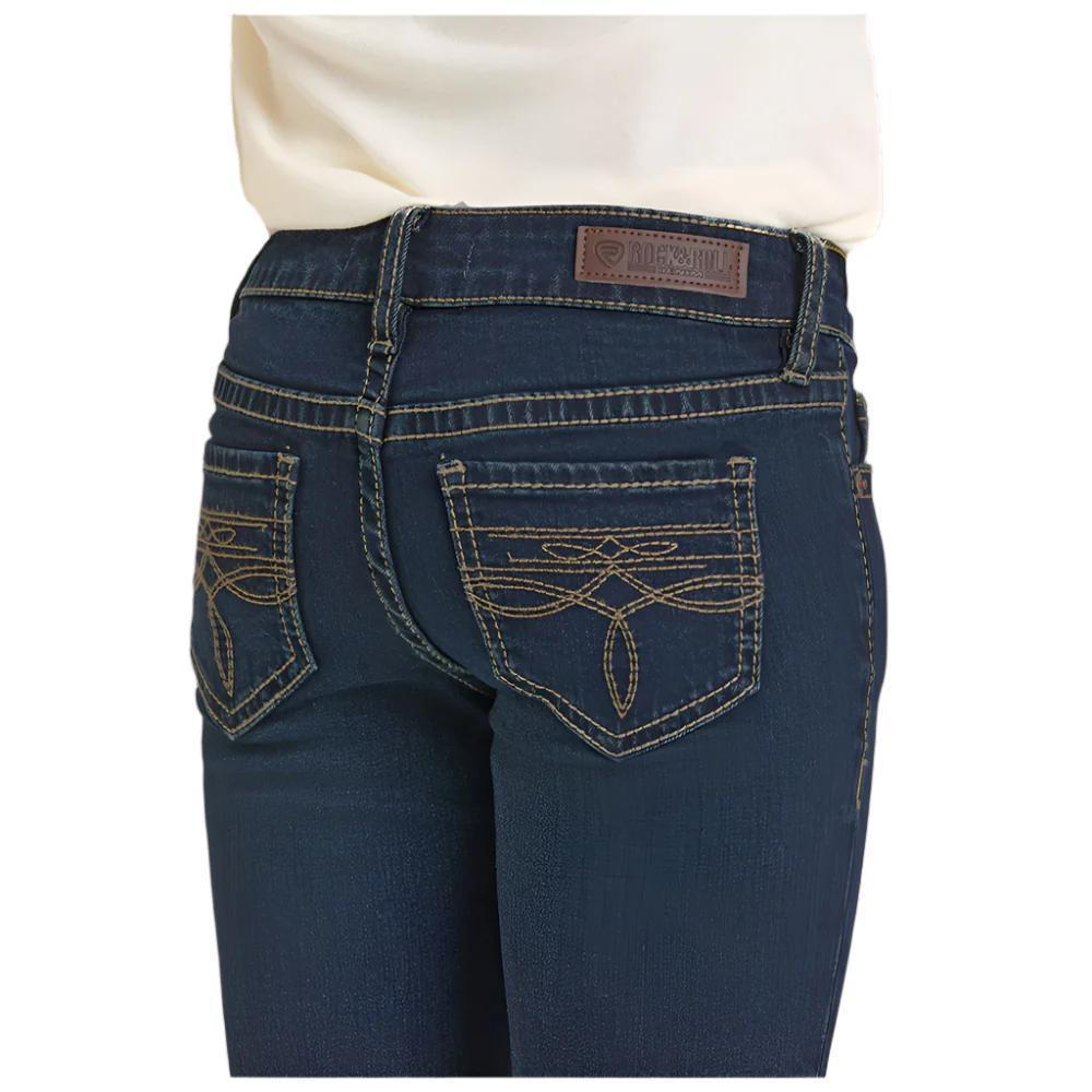 Rock & Roll Girls' Boot Stitch Bootcut Jean - Dark Vintage Wash weis-western-wear