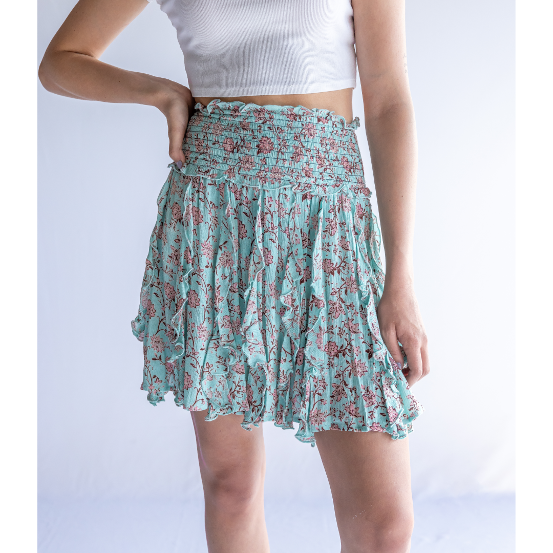 Rock & Roll Women's Floral Print Ruffled Mini Skirt