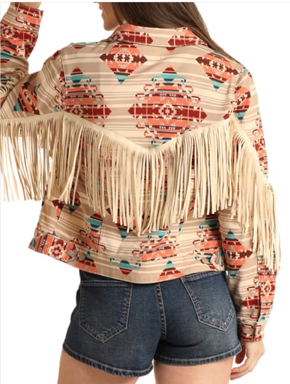 Rock & Roll Women’s Jacket Fringed Aztec Stripe -Clearance