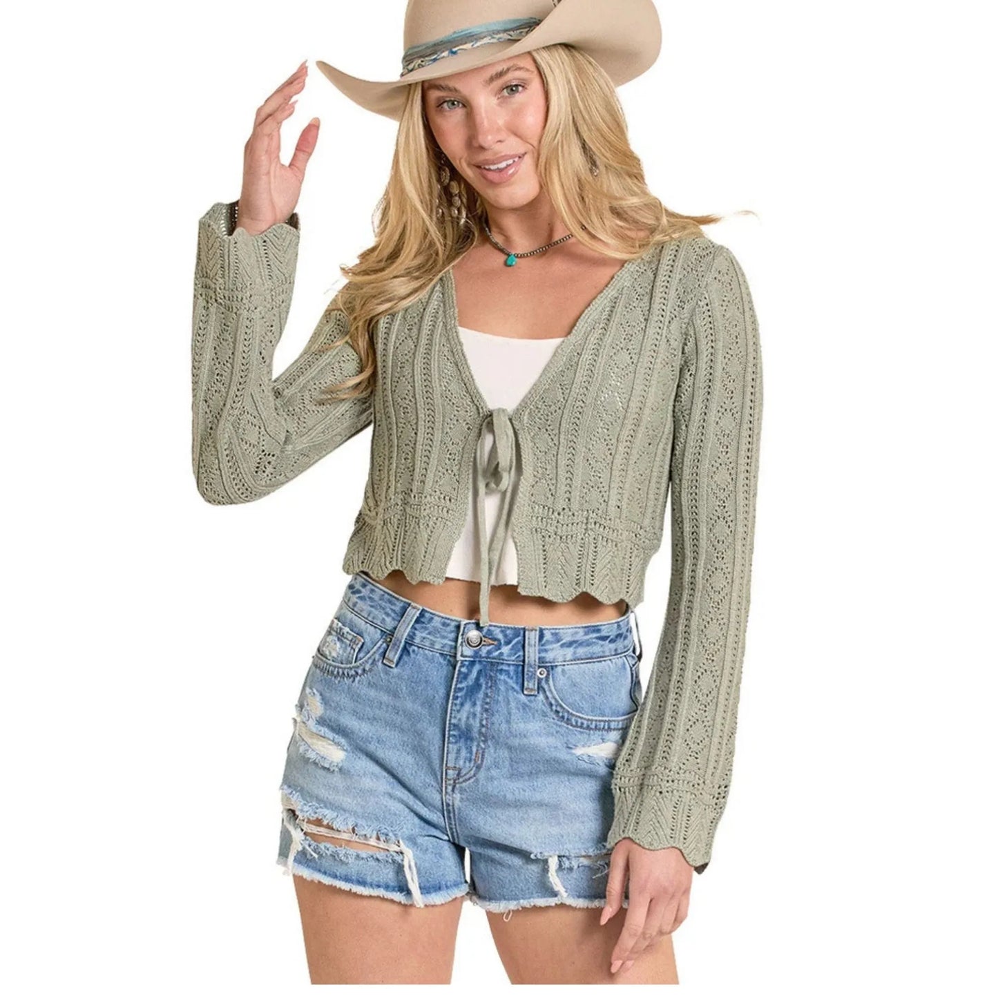 Rock & Roll Womens Crochet Tie Cardigan Sweater weis-western-wear