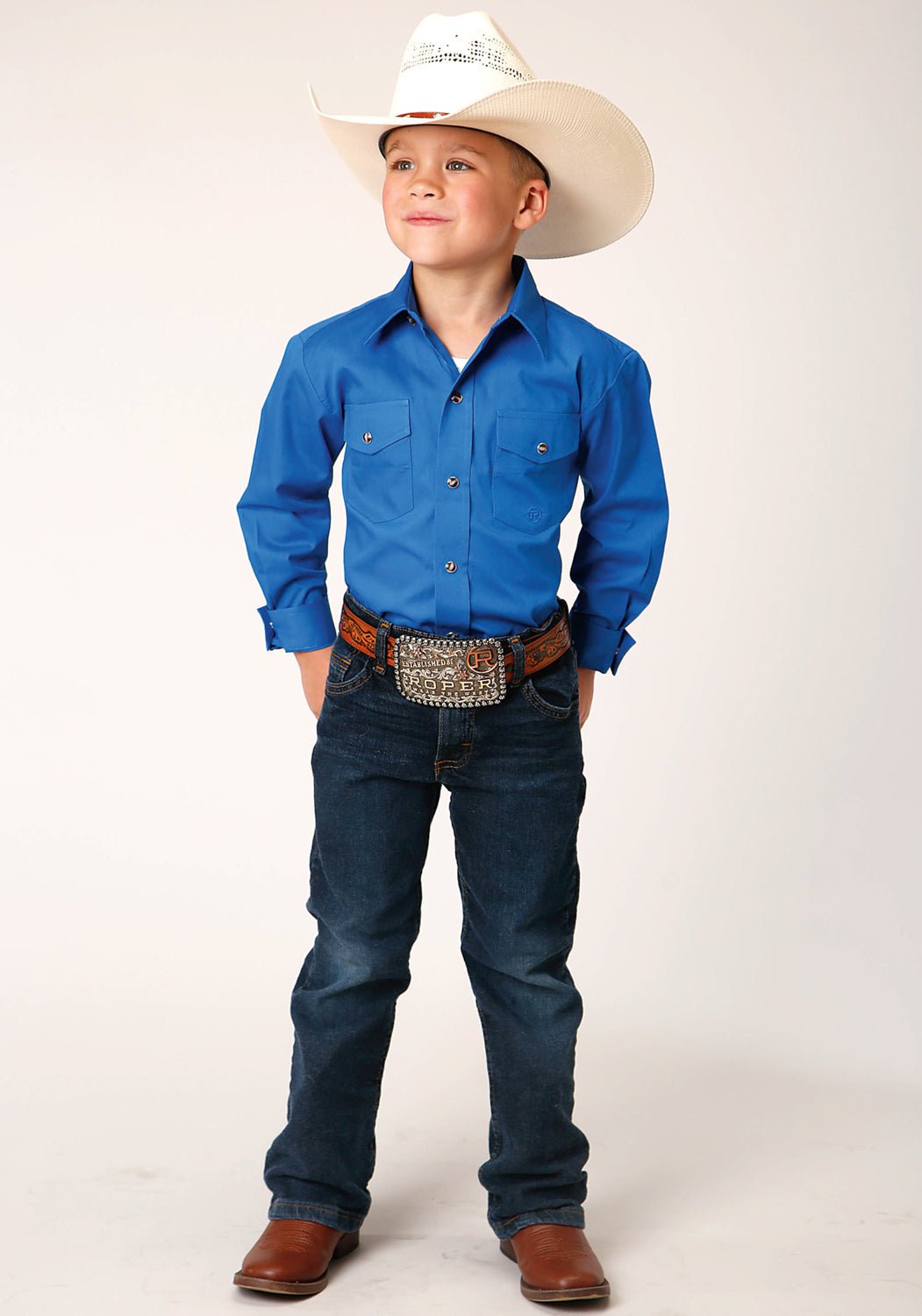 Roper Boy's Western Long Sleeve Shirt Blue