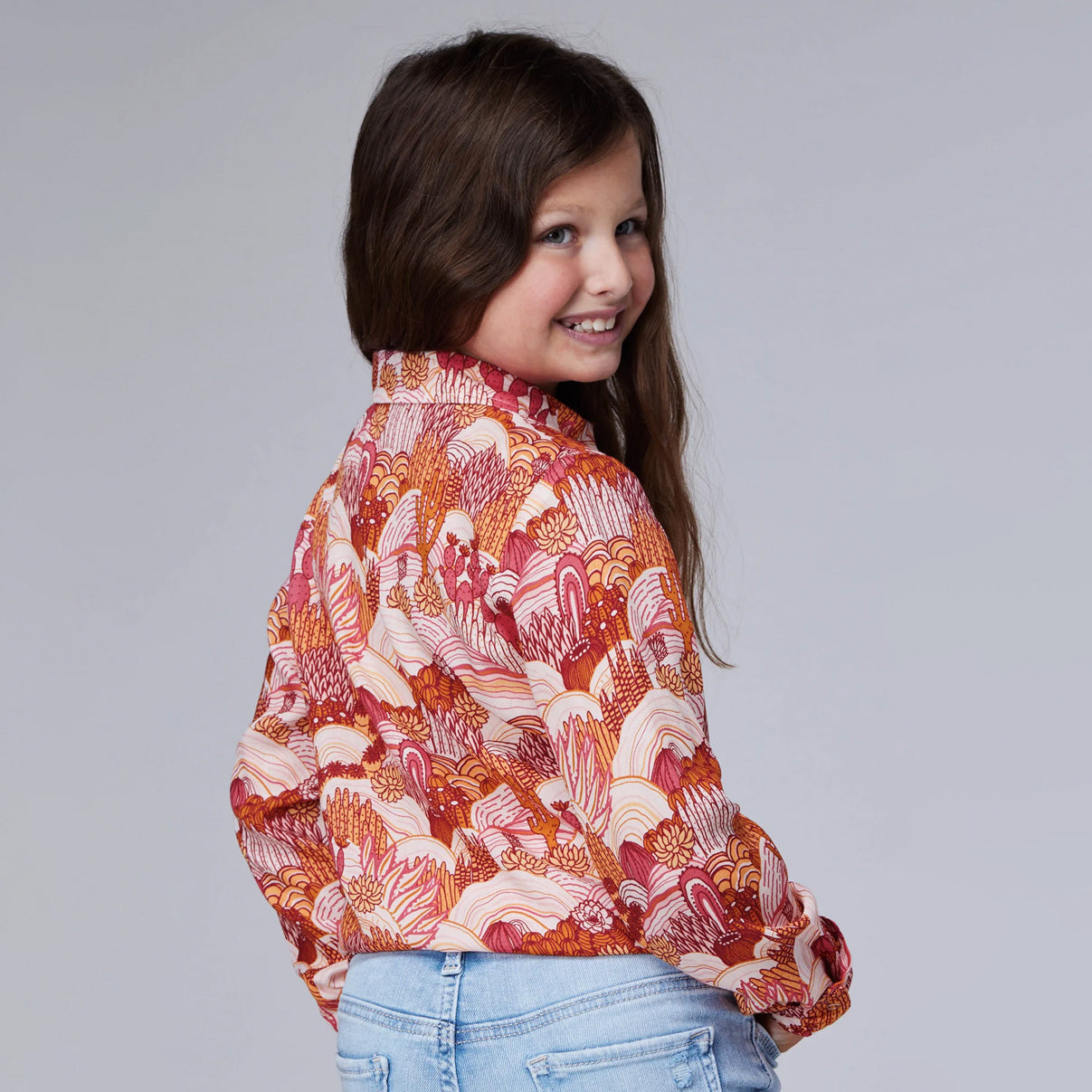 Roper Girl's Long Sleeve Cacti Print Snap Shirt