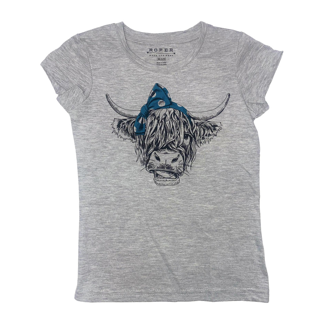 Roper Girl's T-Shirt Cowhead With Bow Jersey CLEARANCE