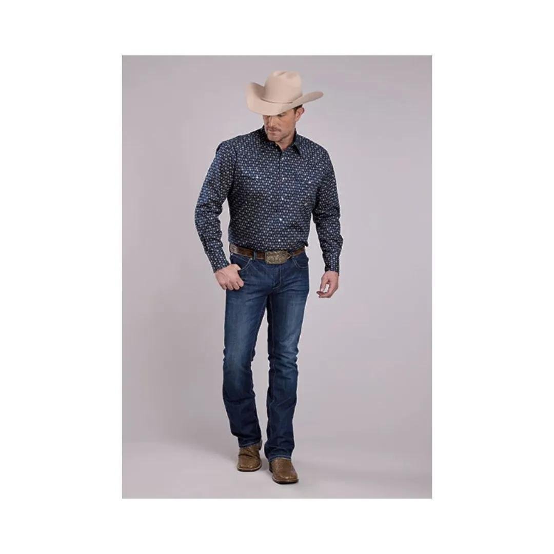 Roper Men's Amarillo Long sleeves Poplin Paisley - Navy - Stretch - Roper