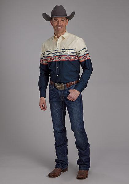 Roper Men's Button Up Shirt Open Range Border
