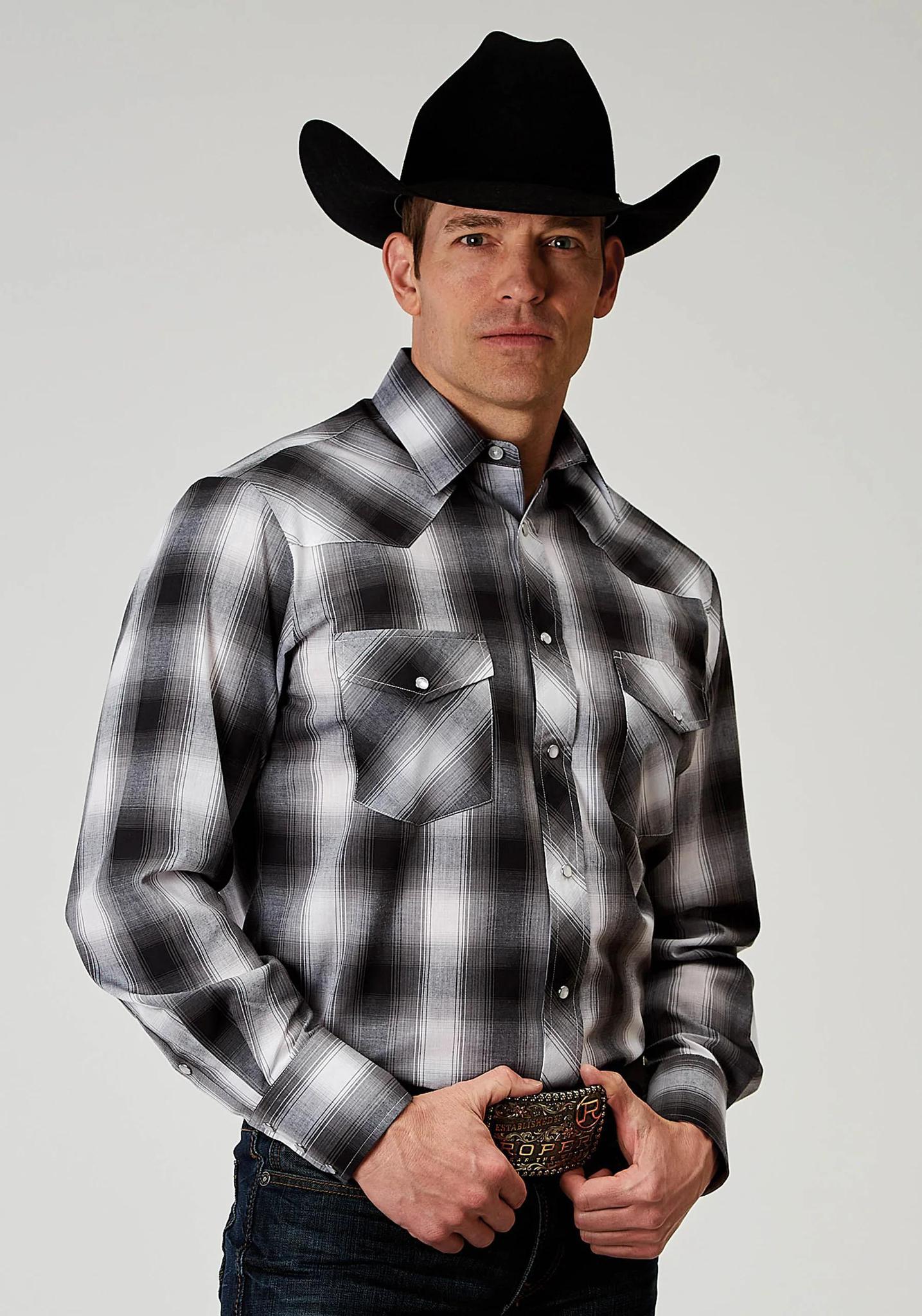 Roper Men's Long Sleeve Western Snap Shirt (Karman Classics) - Roper