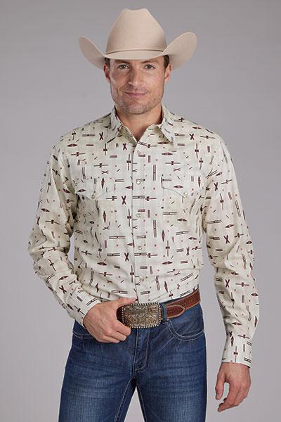 Roper Men's Retro Rodeo Print Snaps Long Sleeve Western Shirt - Roper