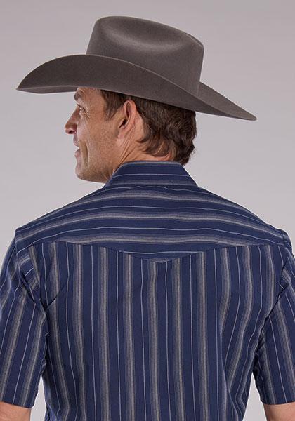 Roper Men's Short Sleeve Brown And Navy Snap Shirt