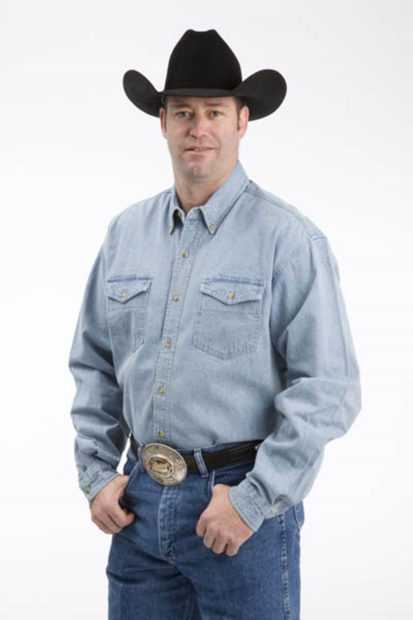 Roper Men's Stone Wash Denim Long Sleeve Button Up Shirt