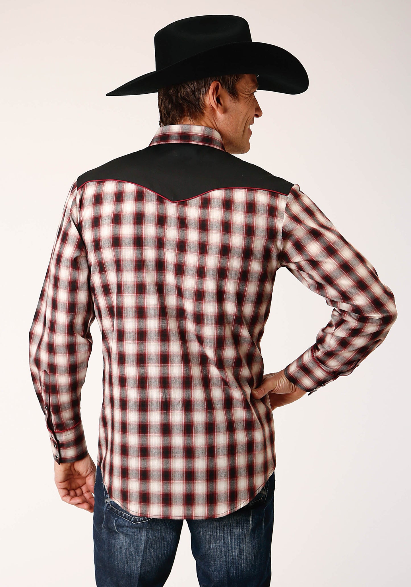 Roper Men's Wine/Black/Cream Plaid