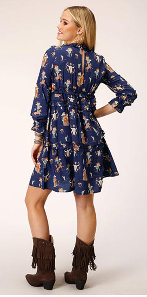 Roper Women's Dress Cowboy Toile Rayon Dress In Navy - CLEARANCE