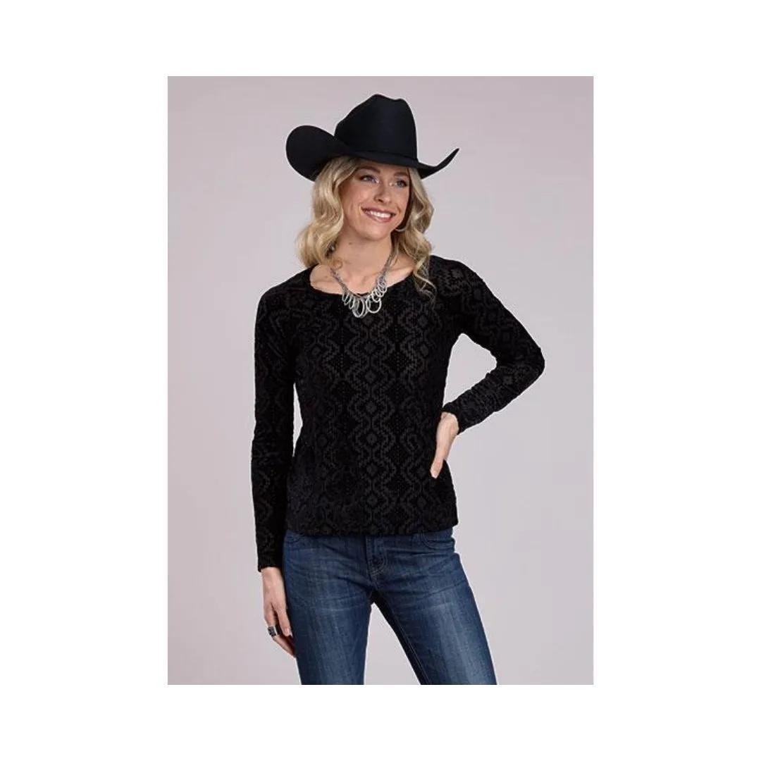 Roper Women's Wonderful Mesh "Velour" Burnout Top Raglan Sleeve - Roper