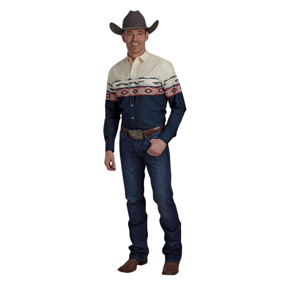 Roper Men's Button Up Shirt Open Range Border