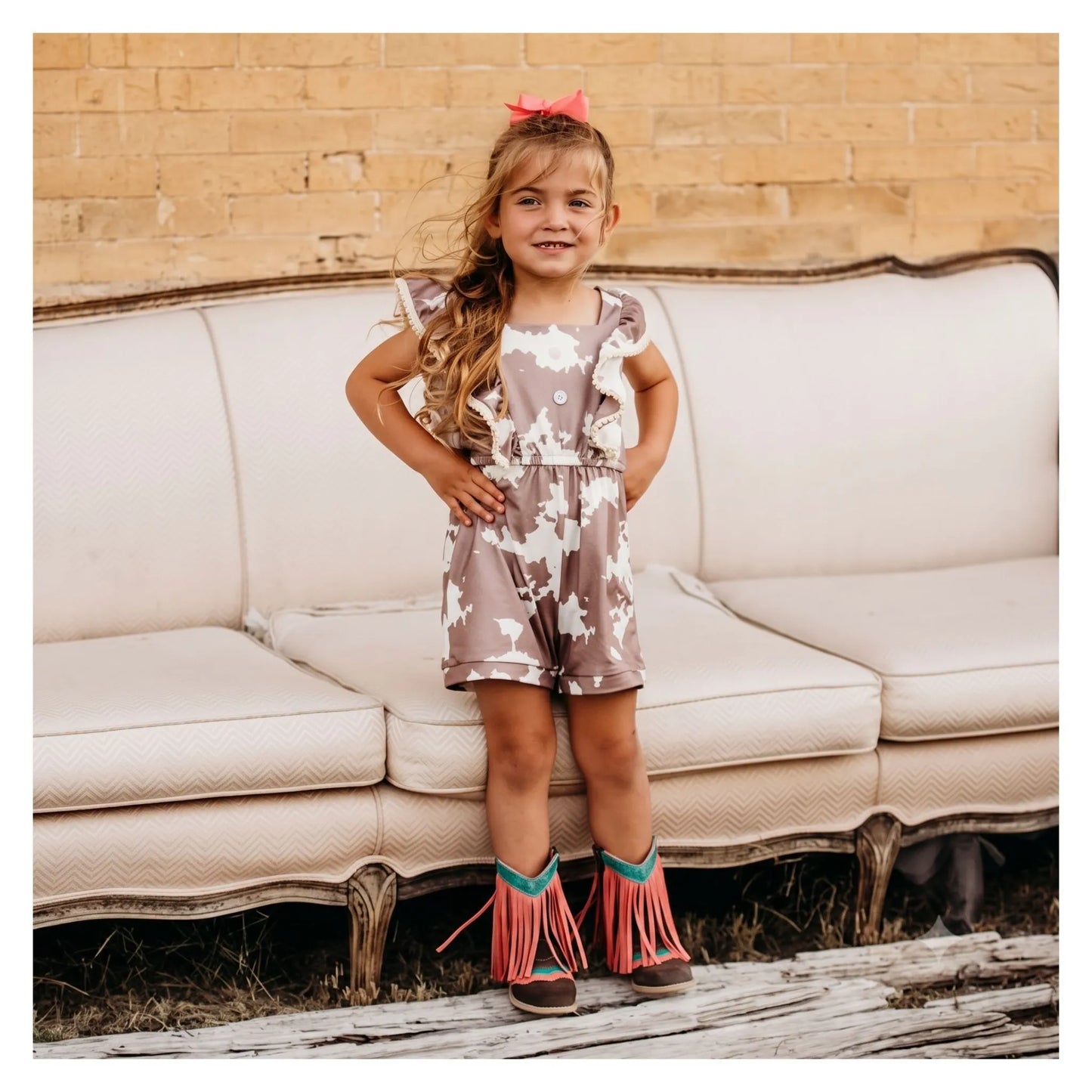 Shea Baby Brown Cowprint Romper