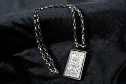 Silver Strike Mens Necklace 24" Engraved Scrolling Black