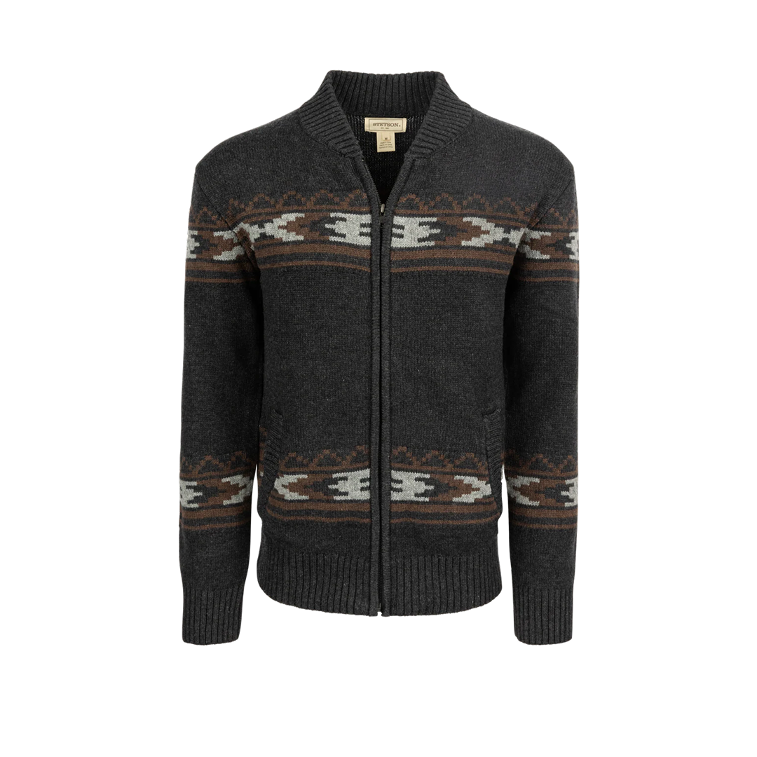 Stetson Men's Full-Zip Horizontal Aztec Print Knit Sweater