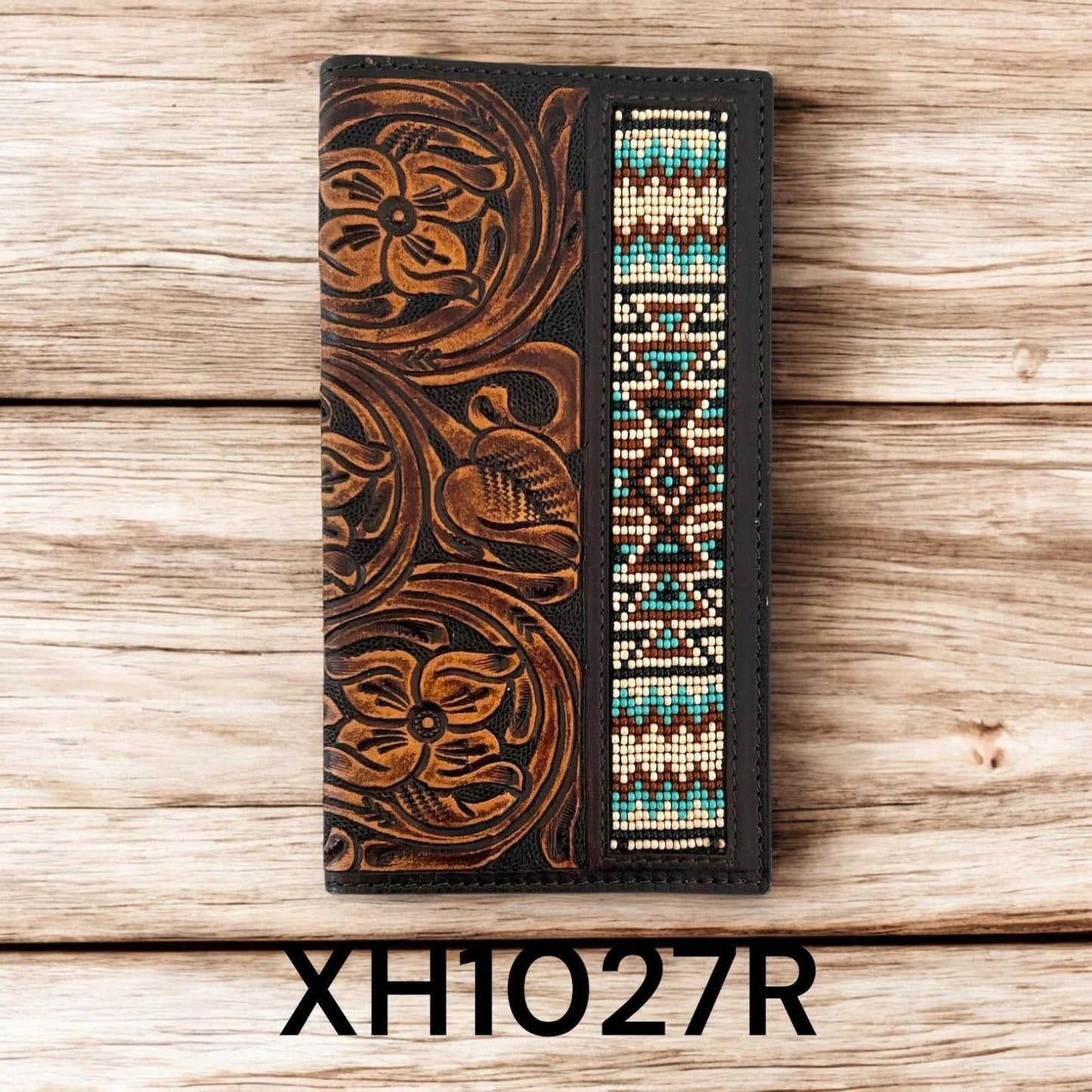 Twisted X Wallet, Rodeo with Floral Carving TT Finish & Aztec Beads - Twisted X