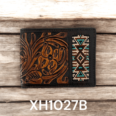 Twisted X Wallet leather Tooled with Aztec Beaded Accent - Twisted X