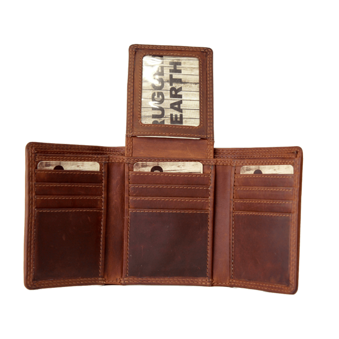 Rugged Earth Trifold Brown Wallet w/ Fold-Over I.D. Holder - Rugged Earth