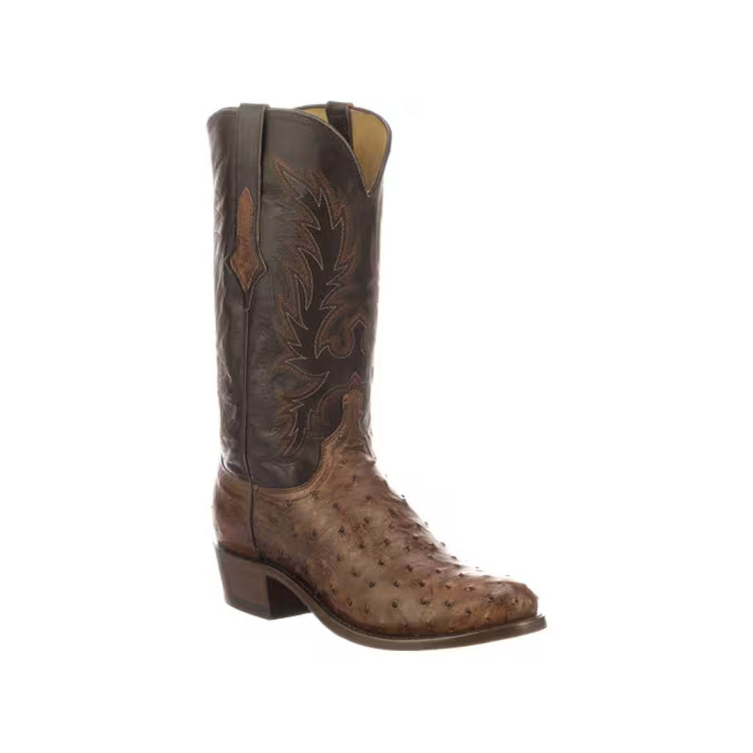 Lucchese Men's Elgin Ostrich Boots - Chocolate
