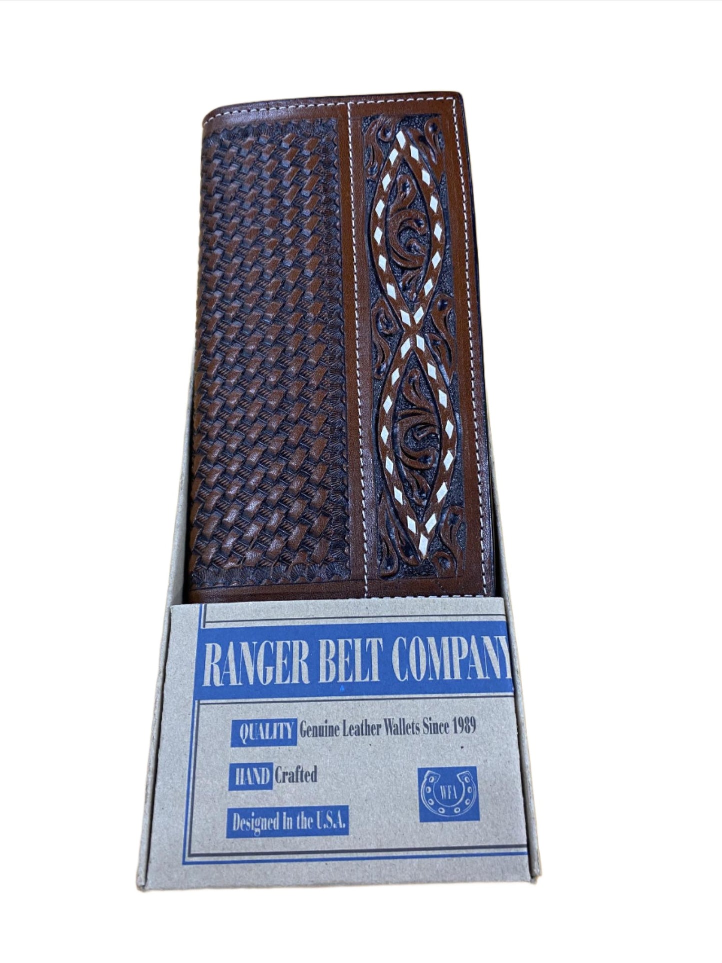 Western Fashion Accessories Men's Basket Weaved Tooled Leather Long Bifold Wallet H823R