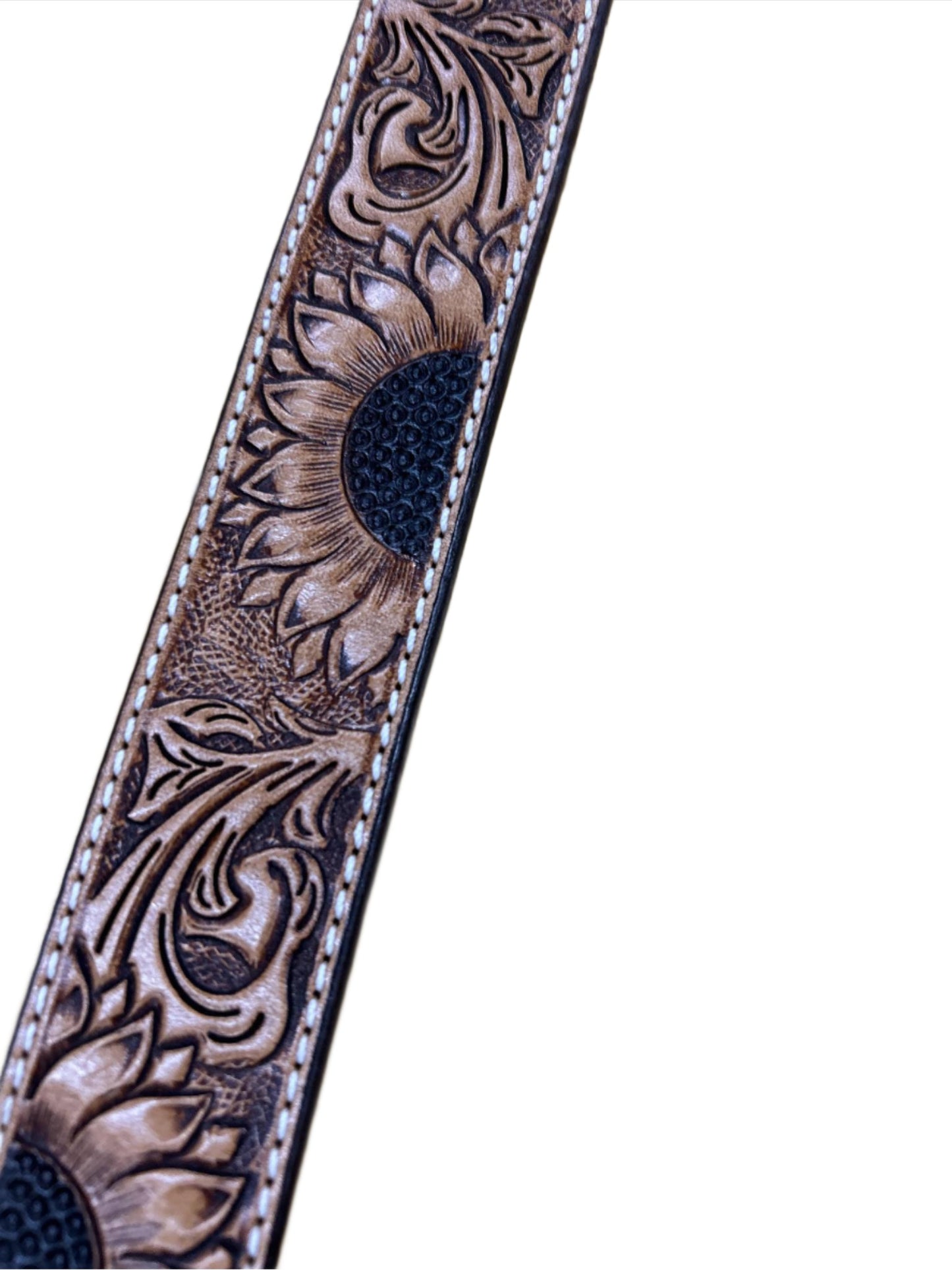 Western Fashion Accessories Ranger Belt Company Tooled Sunflower Floral Belt WB663