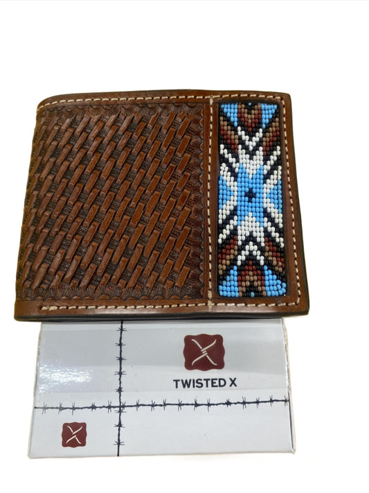 Western Fashion Accessories Twisted X Bifold Basket Weaved Beaded Wallet XH-1014B