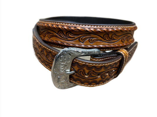 Western Fashion Accessories Twisted X  Leather Tooled Belt With Leather Braided Accent XABH1002