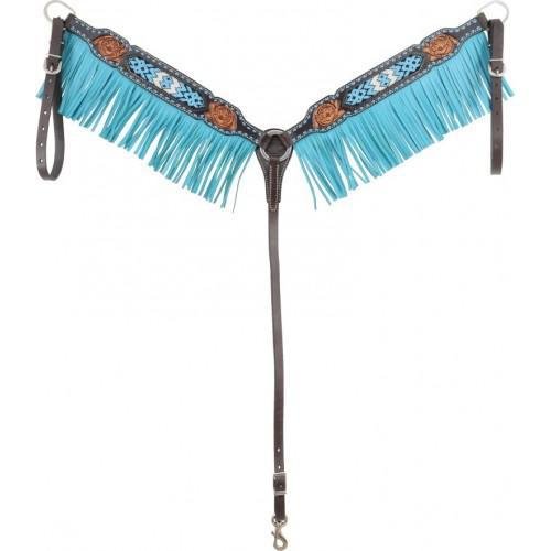 Western Rawhide Country Legend Turquoise Beaded Breastcollar With Fringe - Western Rawhide