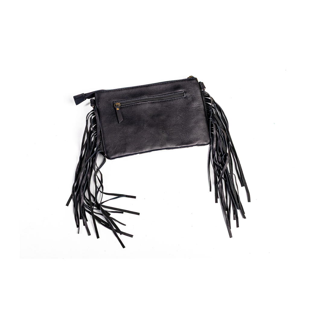 Western Linen Teal Tooled Leather With Cowhide Crossbody Purse