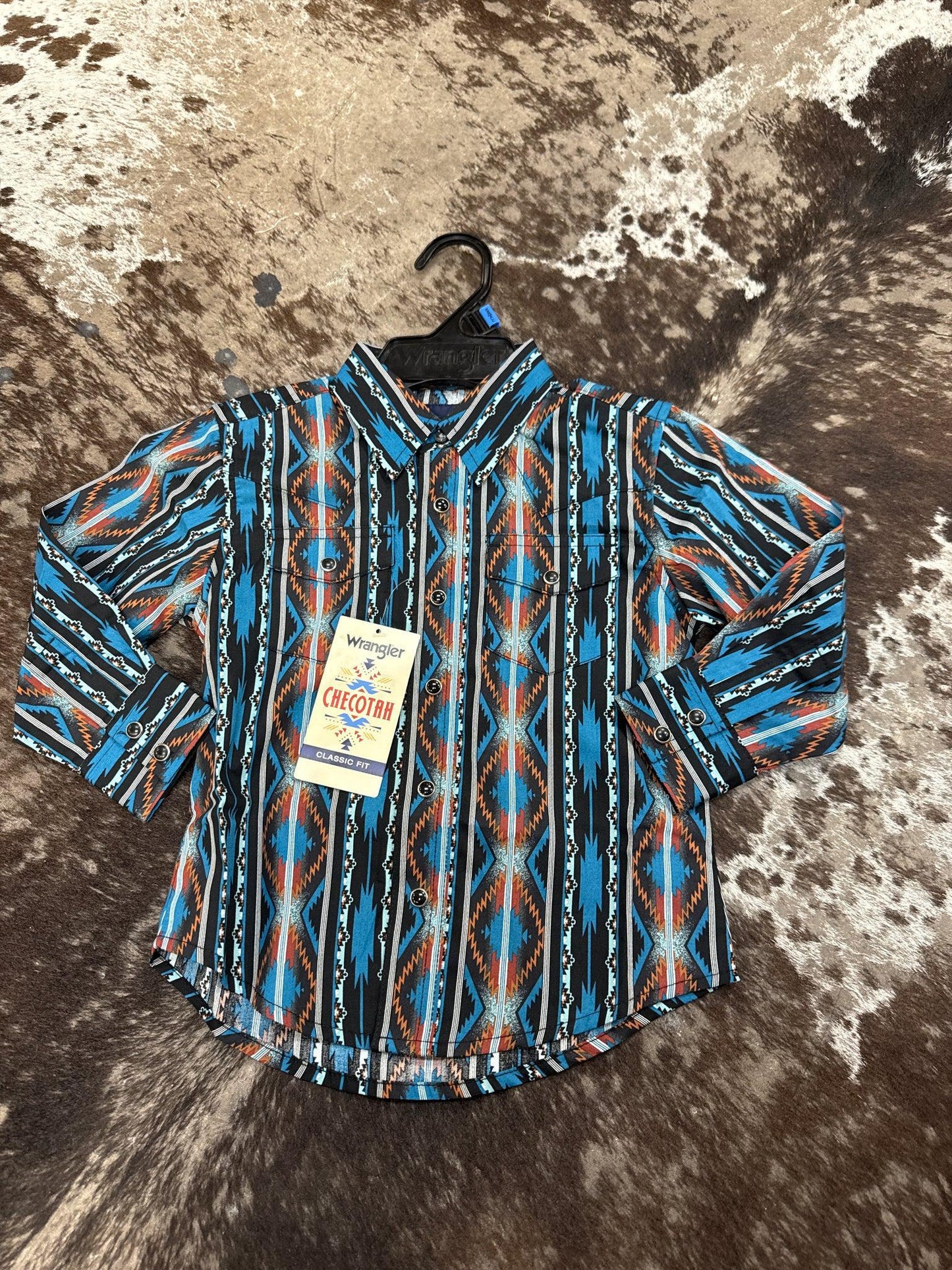 Wrangler Boy's Checotah Print Long Sleeve Button Up
