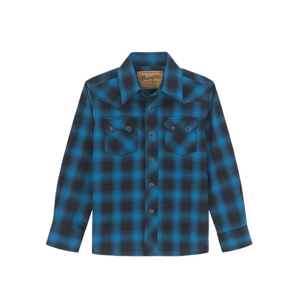 Wrangler Boys Retro Long Sleeve Shirts - Black/Teal - Wrangler