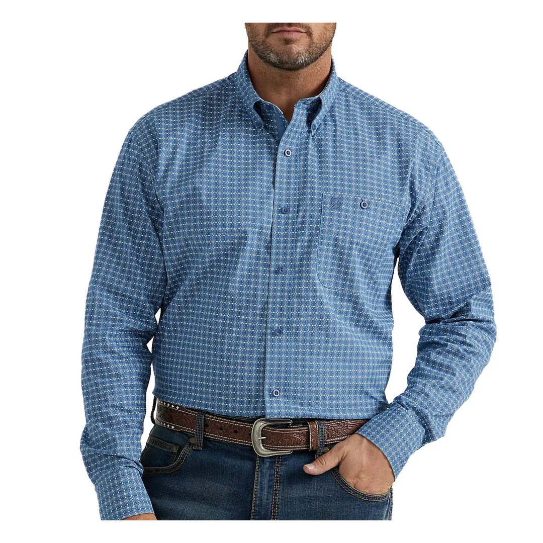 Wrangler Men's George Strait Western Shirt In Blue Print