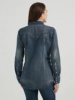 Wrangler Women's Denim Long Sleeve Western Shirt With Snaps
