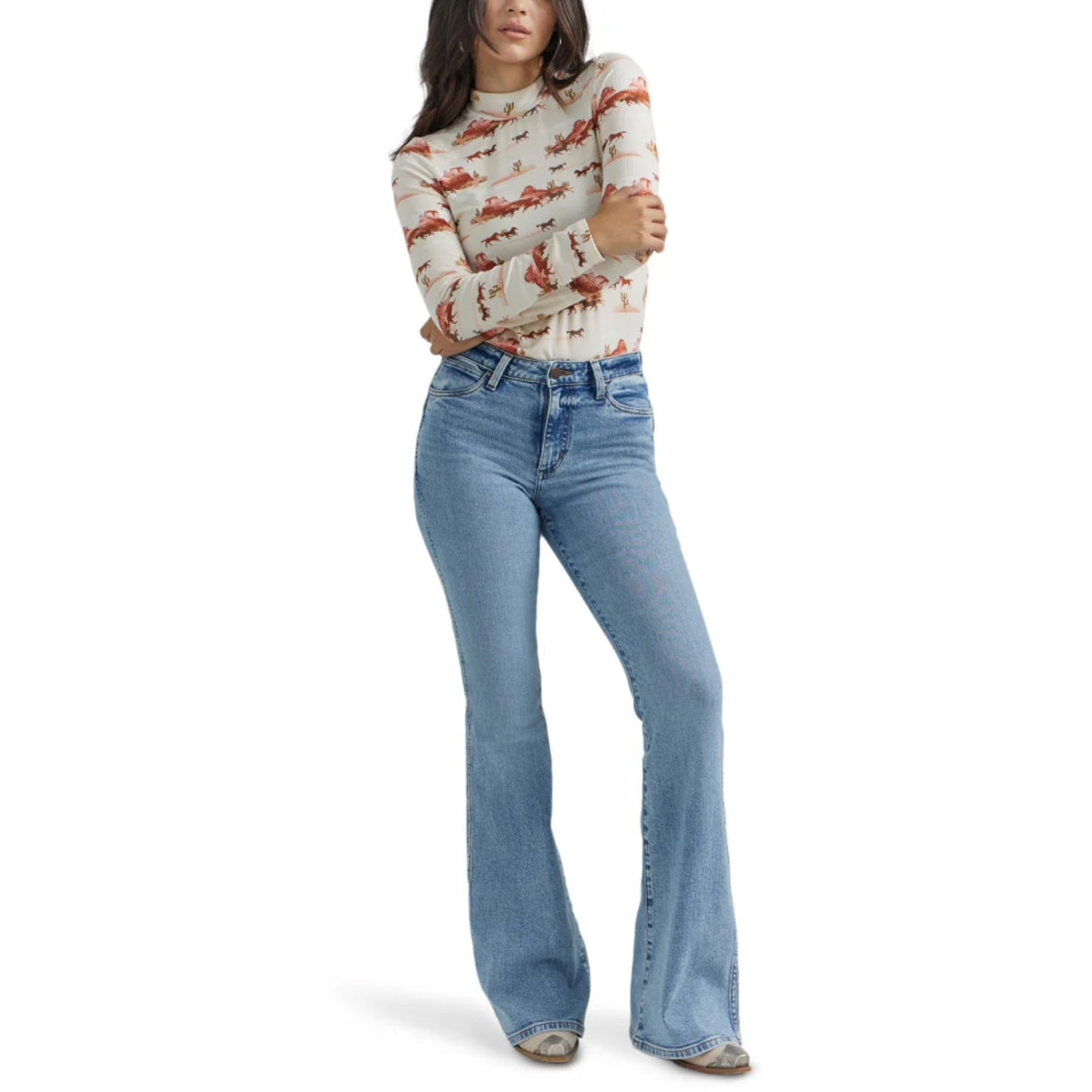 Wrangler Women's Long Sleeve Knit Top In Cream Multi