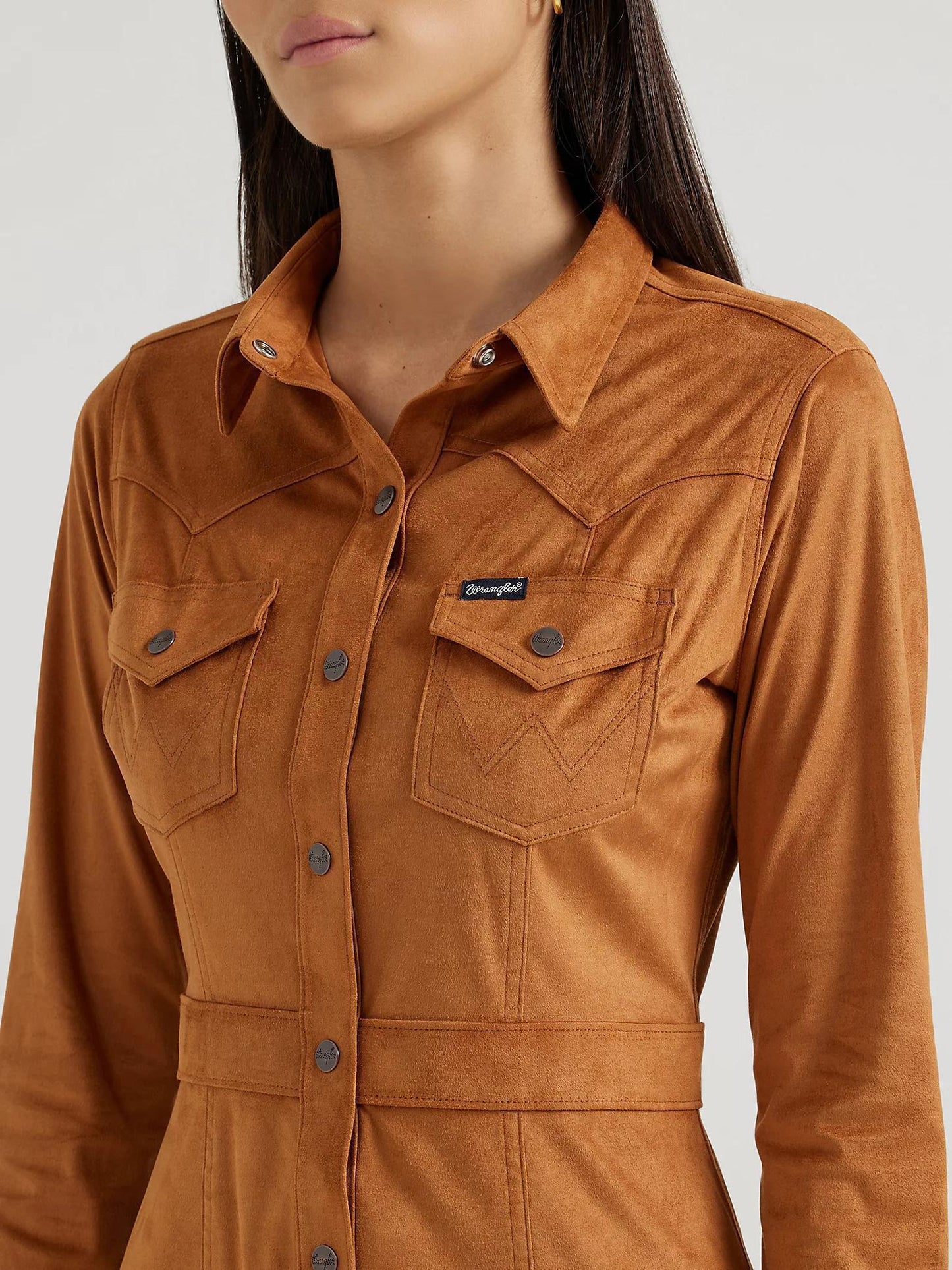 Wrangler Women's Retro Western Vintage Snap Shirt Dress Brown