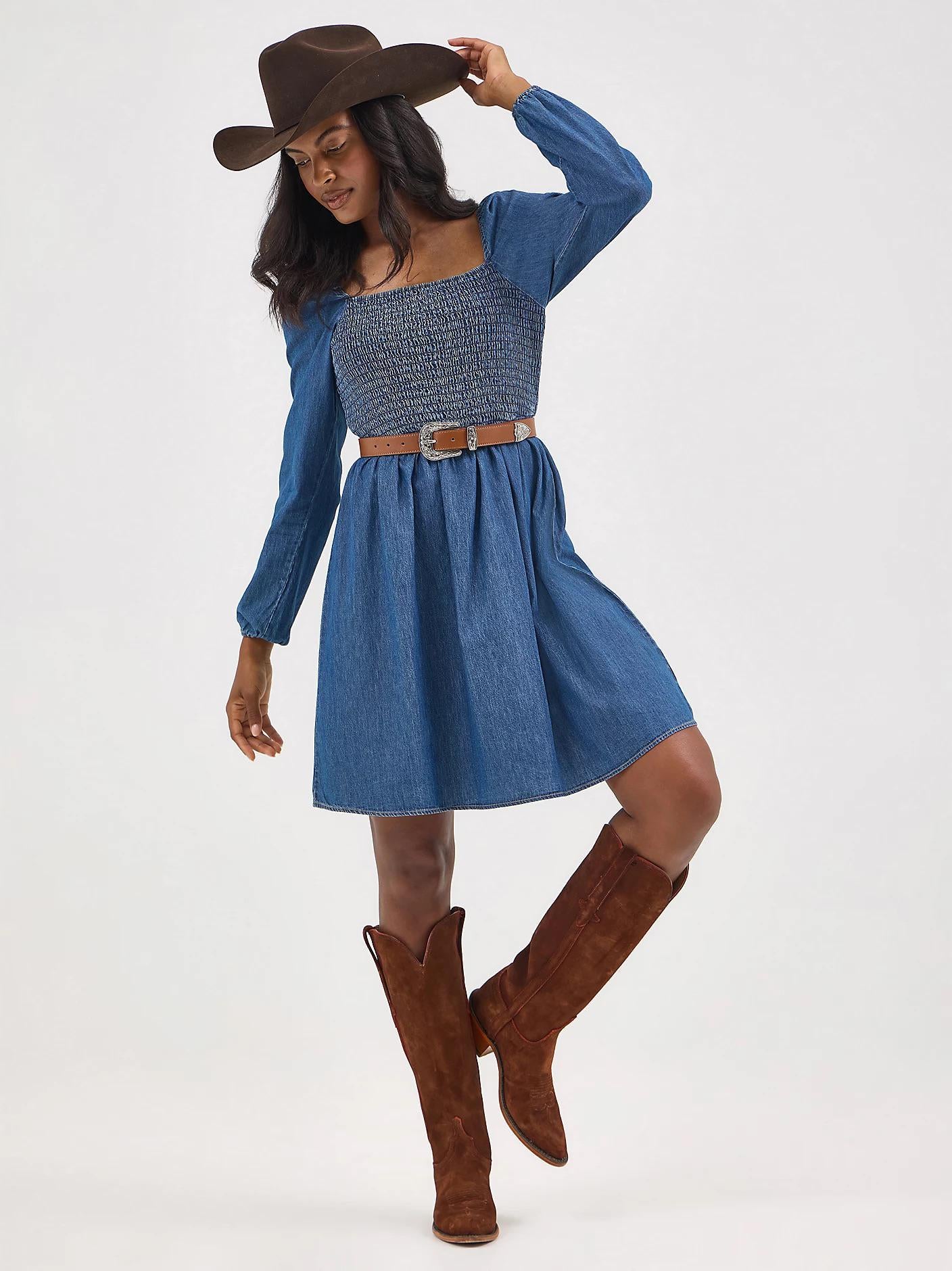 Wrangler Women's Smocked Bodice A-Line Dress