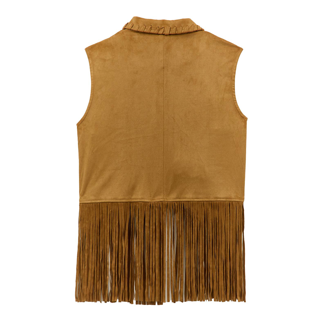 Wrangler X Lainey Wilson Women's Festival Fringe Suede Vest Bone Brown